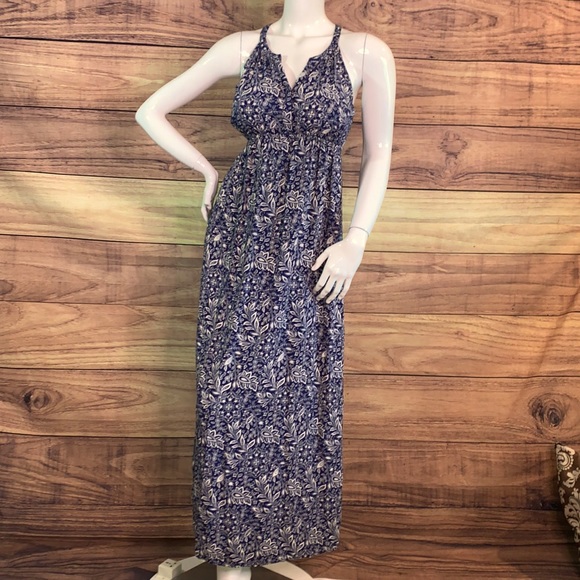 Old Navy Maternity Maxi sundress deep blue flower pattern summer dress Sz M MD - Picture 8 of 16